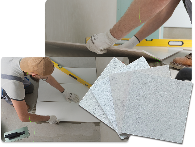 Tile specialist leveling a new floor